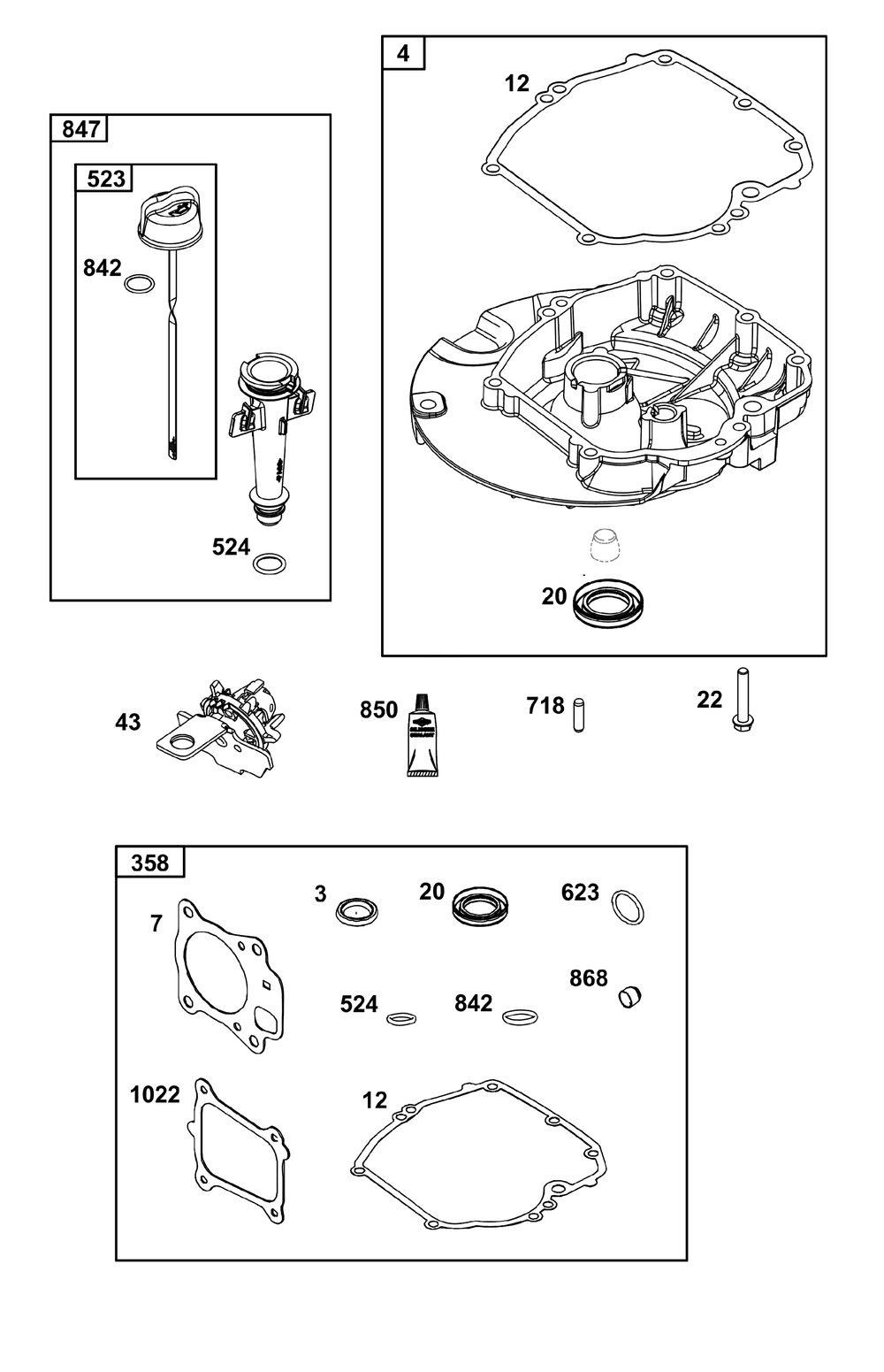 Crankcase Cover/Sump And Lubrication Group Diagram and Parts List for 124P05-0011-F1 100000 - 19Z999 Briggs and Stratton Engine
